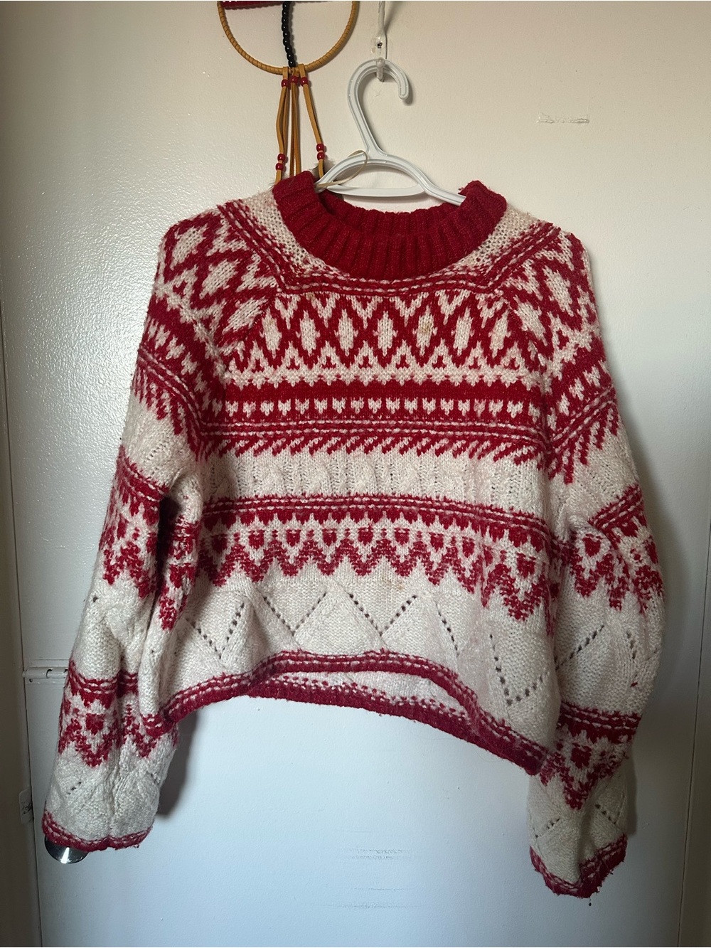 H&M Red & Cream Fair Isle Cowl Neck Sweater